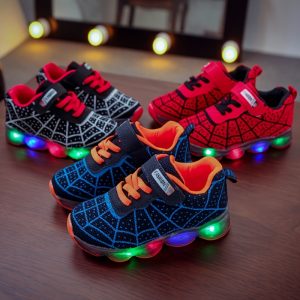 MGO Kidss Pantofi pentru Copii Primăvară și Toamnă, Mărime Nouă 21-36, Pantofi Luminoși pentru Copii, Pantofi de Alergat pentru Băieți și Fete, Pantofi cu LED pentru Bebeluși, Adidași cu Plasă Păianjen, Copiii de 1-3-6-9 Ani Pot Purta Pantofi Luminoși