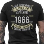 Tricou Vintage pentru Bărbați - Aniversarea din 1966, Legende Se Nasc în Septembrie (Text Spaniol pe Verso) Ediție Limitată Retro Design, 100% Cotton Grosier cu Decoraționare Crew Neck. Ideală ca Ținut de Petrecere sau Casual Zilnic. 1960 Cadoul Perfect Pentru Barbati Text Spaniesc și Grafica '1966' Confortabil și Respirant Lavabila la Mașina Perfec