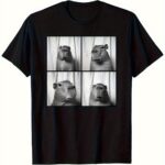 Tricou Amuzant cu Capibara - Tricou 4 Panouri Grafice Animale (Imprimare Față/Spate), 100% Bumbac Moale și Respirabil, Unisex pentru Barbati si Femei (S-XXXL), Costum Casual de Petrecere și Îmbrăcăminte Relaxată – Cadoul Perfect Pentru Iubitorii Animalelor