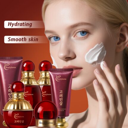 Colecție de îngrijire a pielii cu esență de ginseng coreean - Conține extracte vegetale, oferă hidratare profundă, întărește pielea, are o formulă ușoară și non-grasă, nu se aglomerează, prezentată într-o cutie cadou festivă