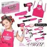 17 buc. set de coafat pentru fete cu accesorii și șorț - oglindă din pvc, foarfece, culori mixte, fără posibilitate de reîncărcare, fără baterii